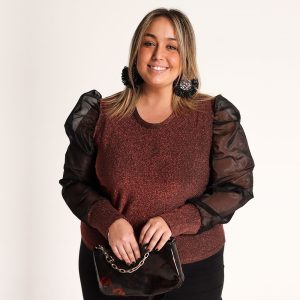 Camiseta Lurex Manga Organza Negra