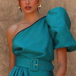 Vestido Hilda asimétrico brocado