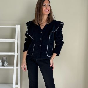 Chaqueta Micropana Volante Vichy Negra