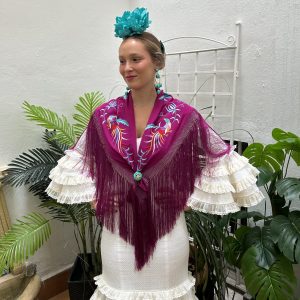 Mantoncillo bordado modelo Pájaros-8/2025-buganvilla bordado en colores, original y exclusivo, bordado por Fabiola1987