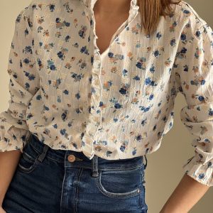Camisa Flores Bordadas Puntilla