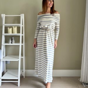 Vestido Bardot Rayas Gris