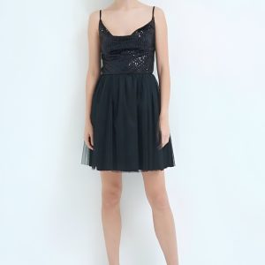 Vestido corto cuerpo lentejuelas Negro S/M