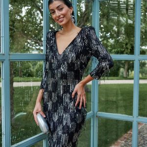 Vestido largo lentejuelas negro