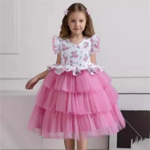 Nueva Tela Estampado Flores Vestido Niña TQE021