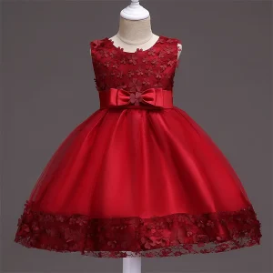 Vestido Niña Falda Con Bordo de Encaje Decorados de Flores TQE092