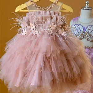 Amable Pink Tutu Vestido Niña Sin Mangas Detalles Perlas TQL16