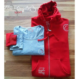 Kit sudadera roja «Je brille…» + camiseta m/l gris «Basic angels» Mujer