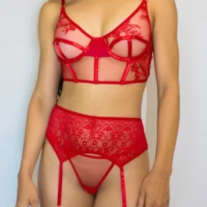 Conjunto de Lencería Euforia Rojo con Liguero