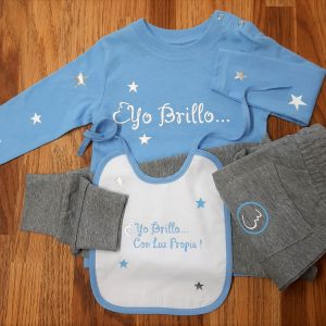 Kit camiseta + babero + pantalón «Yo brillo» -Bebés