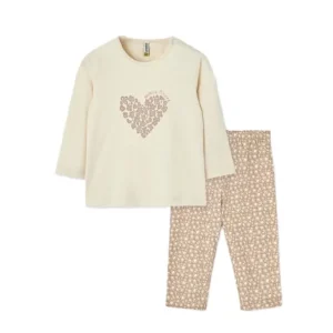 Conjunto bebe niña corazon color beige 25009