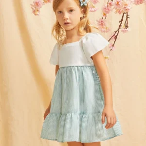 Vestido niña ceremonia verde claro y blanco 95772