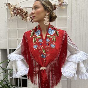 Mantoncillo bordado modelo guirnalda-14/2024-rojo bordado en colores, original y exclusivo, bordado por Fabiola1987