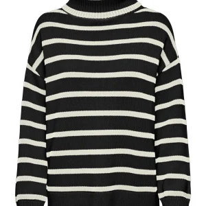 JERSEY CUELLO ALTO RAYAS BEIGE CON FONDO NEGRO